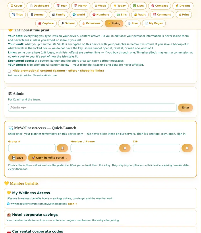The planner's Living tab — Someday Isle Living